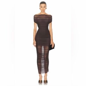 SER.O.YA Strapless Sheer Brown Dress